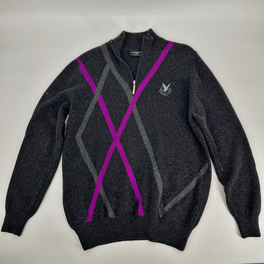 Glenmuir x Gleneagles Lambswool 1/4 Zip Golf Sweater Large Gray Purple READ